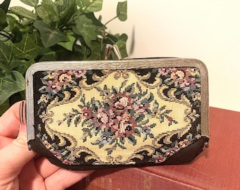 Vintage Floral Tapestry Coin Purse | Kiss Lock Change Purse, Victorian Style Wallet, Cottagecore Floral Clutch, Jacquard Pouch, Cottagecore