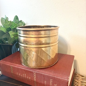Vintage Brass Planter Pot | Small Gold Metal Cachepot | French Country Decor | Cottage Garden Planter | Rustic European Home Accent