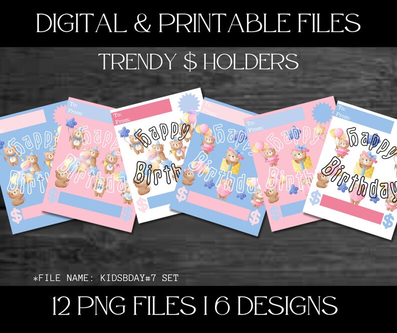 Digital Kids Birthday Money Card Holder Set#7 Printable Instant Downloads, Teddy Bear Birthday ...