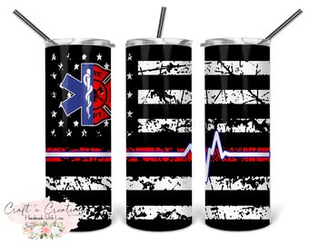 EMS Fire Flag 20oz Skinny Tumbler with Straw