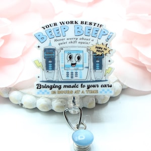 ICU Krankenschwester Abzeichen Reel, ICU Krankenschwester, IV Pump, piepsende Pumpe, Kommunion, niedliches Geschenk, einziehbare Badge Reel, Krankenschwester Geschenk, Krankenschwester, Co Arbeiter Geschenk