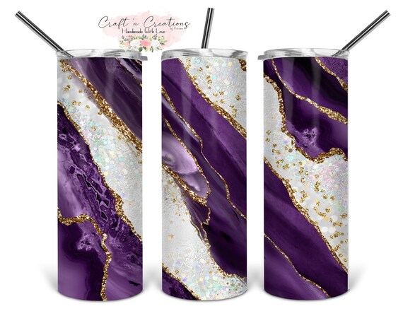 Purple and Gold Agate Milky Way *FAUX* Glitter 20oz Tumbler with Straw