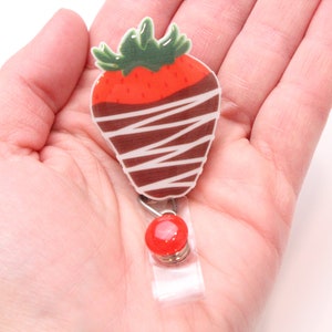 Strawberry, Chocolate Covered Strawberry, Strawberry Badge Reel, Valentines Day Badge Reel, Valentine Badge Reel, Medical Badge Reel