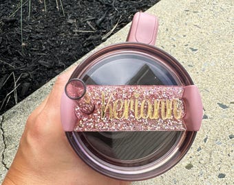Custom Tumbler Name Tag 30/40 oz, Glitter Name Topper, Personalized Tumbler Topper, Acrylic Name Plate, Stanley Tumbler Topper, Antique Pink