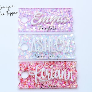 Custom Tumbler Name Tag 30/40 oz - Glitter Name Topper - Personalized Tumbler Topper - Acrylic Name Plate - Stanley Name Tag
