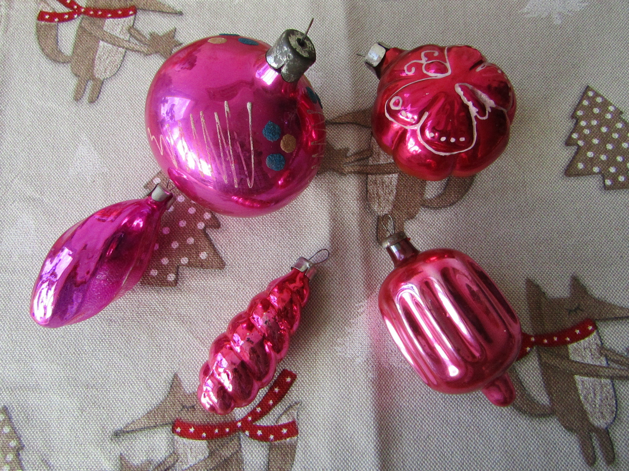 Vintage pink glass Christmas tree ornaments set of 5 Soviet Etsy