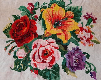Vintage Roses & Lilies Cross Stitch Embroidery – Ukrainian Folk Art