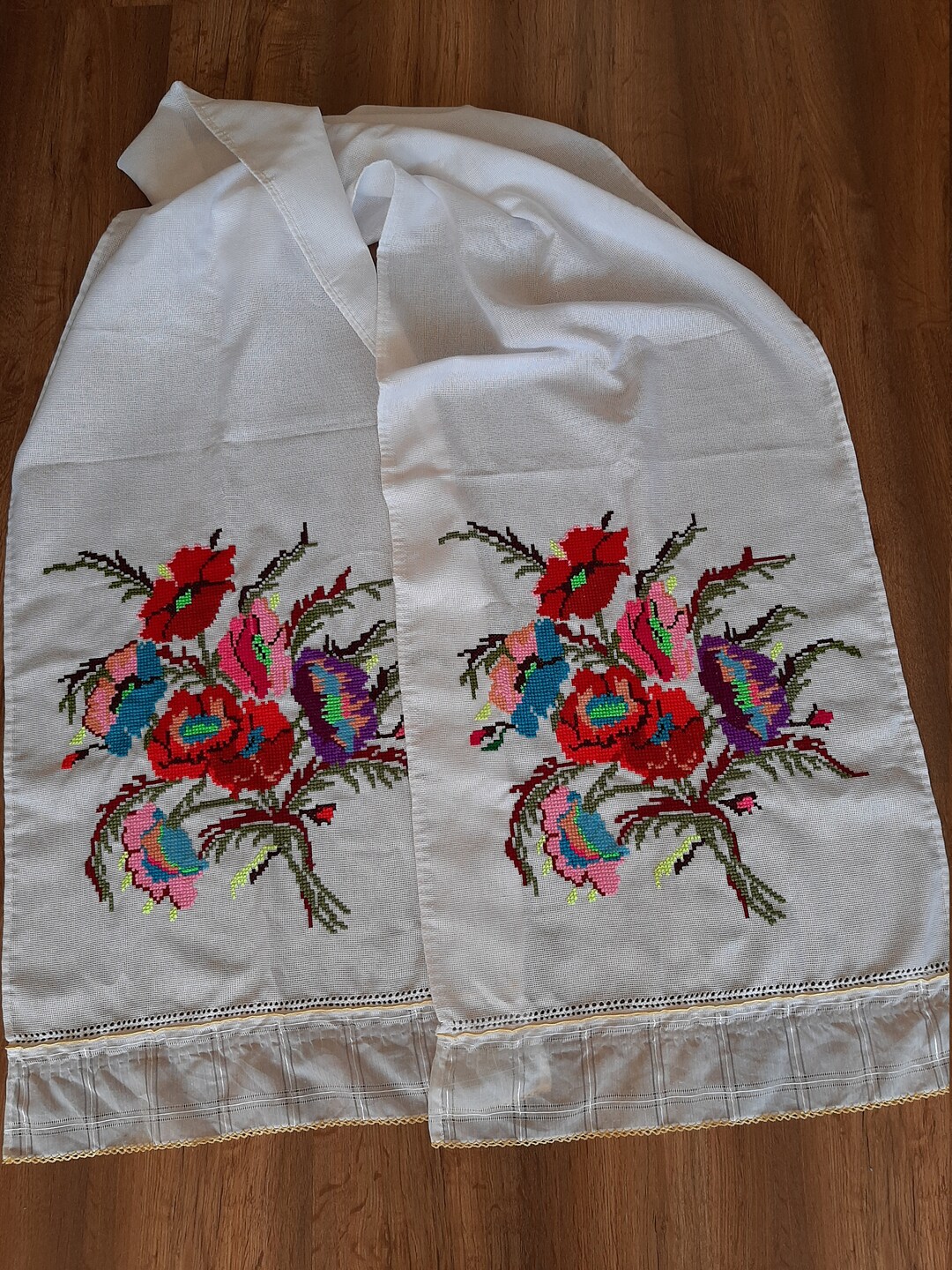 Hand Rummer Ukrainian Hand Embroidery Cotton Table Runner - Rustic Traditional Folk ...