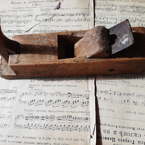 Ukrainian antique 1920-30s wooden hand plane - Primitive hand tool - Vintage plane - Metal wood hand plane tool - carpentry tool