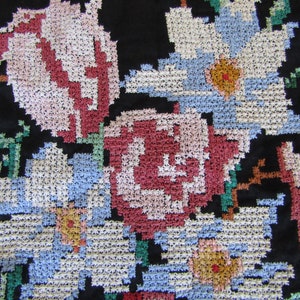 Vintage Ukrainian Embroidery 1940s - Hand Embroidered Picture flowers - Naive Art Folk - Needlepoint Cross Stitch Old - floral embroidery
