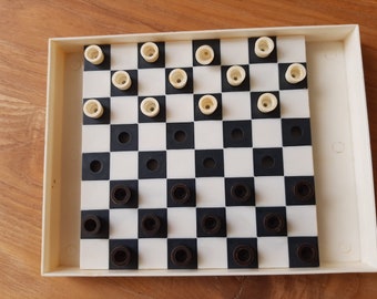 Pocket checkers set USSR - Vintage Soviet black white checkers - Game for travel - Mini checkers set - Soviet sport souvenir