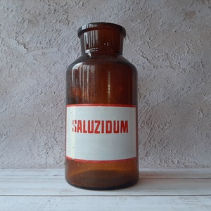 Vintage large amber apothecary bottle - Chemistry jar - Pharmacy bottle - Chemical glassware - Medicine glass - Antique laboratory equipment