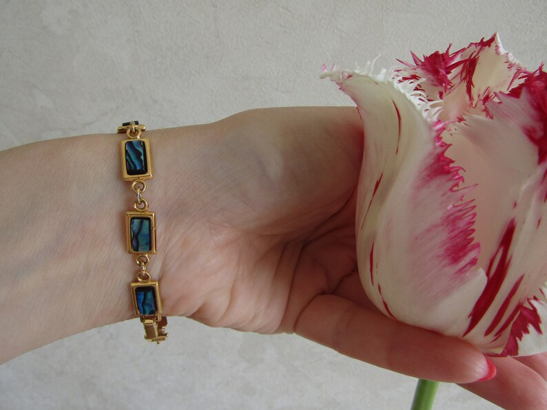 Vintage Bracelet Paua Shell Gold Plated 22 Carat Ariki Bracelet Jewelry New Zealand