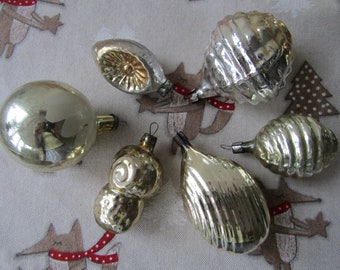 Vintage Golden Glass Christmas Ornaments – Set of 6, Made in USSR