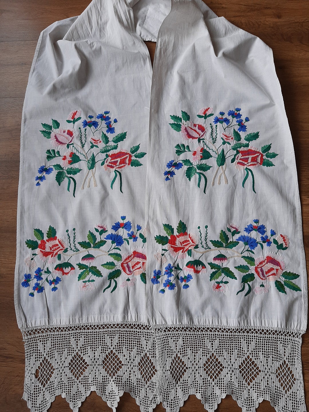Hand Rummer Ukrainian Hand Embroidery Cotton Table Runner - Rustic Traditional Folk ...