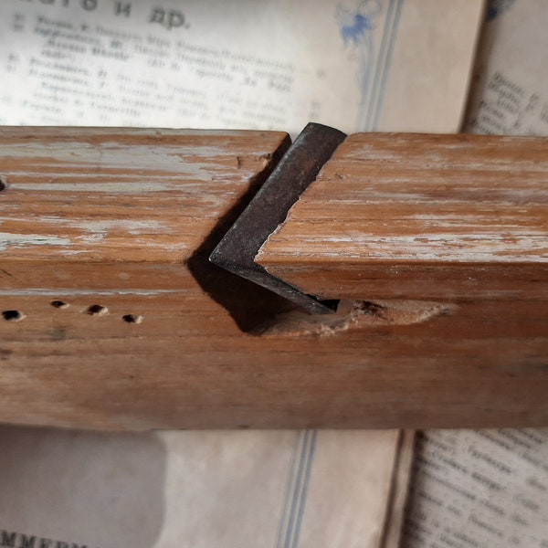 Antique Ukrainian 1920-30s wooden hand plane - Primitive hand tool - Vintage plane - Metal wood hand plane tool - carpentry tool