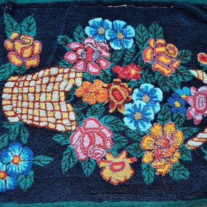 Roses \ flowers on a cross-stitched Ukrainian rug - Vintage embroidered rug - Large tapestry gobelin - Vintage Ukrainian embroidery