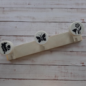 Ukrainian towel hanger - Metal plastic hanger for 3 hooks - Vintage metal wall rack, hook - Rustic Clothing Hook Rack  Hanger for children