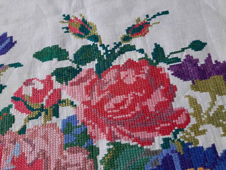 Vintage Ukrainian Embroidery Ukrainian hand embroidery cotton table runner embroidered towel Rustic Traditional folk ethnic rushnyk