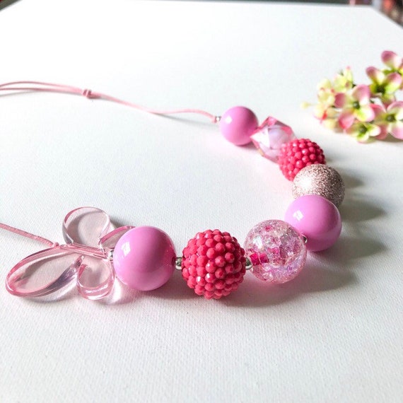 hard stones and gummy bears Adjustable pink Agata necklace