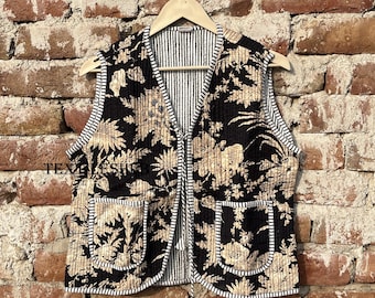 Floral Cotton Quilted Vest: Vintage Style Sleeveless Jacket