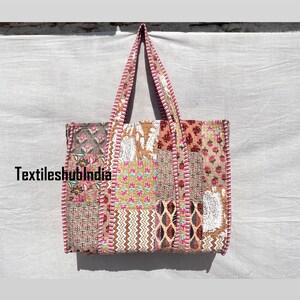 Bolso de mano de algodón acolchado con diseño de patchwork en color beige indio, bolso de mano para mujer, bolso de mano para niña, bolso de mano de algodón para novia a la moda, bolso de mano para el hombro para EE. UU.