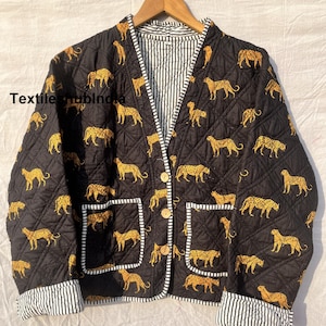 Indian Black Tiger Handmade Fluffy Quilted Jacket Cotton Jacket Women&#39;s Clothing Jacket , Ideal Gift for Fashion Christmas Anniversary US