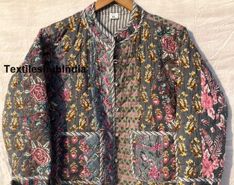 Floral Patchwork Quilted Cotton Jacket: Indian Style Women's Wear