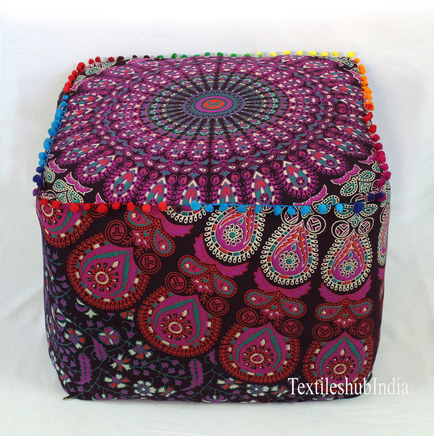 18 Indian Mandala Square Ottoman Handmade Pouf Cover Footstool Seating  Cover