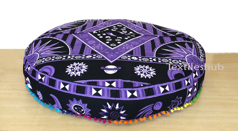 35 Round Cushion Cover Indian Purple Burning Sun Decorative Large Pillow Case Covers Floor Decorative Cushion Case Cover Yoga Meditation