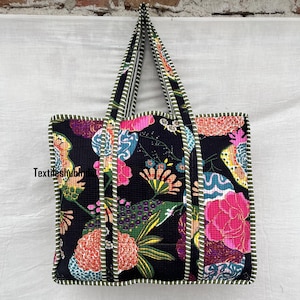 Indische schwarze Frucht Tiger Gedruckt Baumwolle Gesteppte Handtasche Damen Geldbörse, Tote Geldbörse Mädchen Handtasche Modische Braut Schulter Baumwolltaschen US