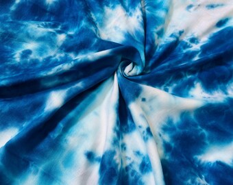 Aqua Blue Tie Dye Rayon Fabric: Indian Print, Soft Shibori