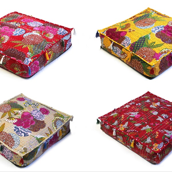 Indian Handmade Square 100% Coton Coussin couvrir la maison Décor de la maison tout de taille plancher Kantha coussin couvrir floral chien pour animaux de compagnie lits coussin couvre jette