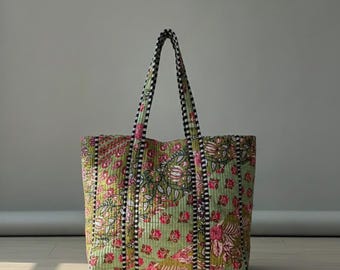 Handmade Indian Patchwork Cotton Quilted Tote Bag