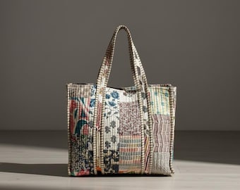 Handgemaakte Indiase katoenen gewatteerde draagtas met patchwork