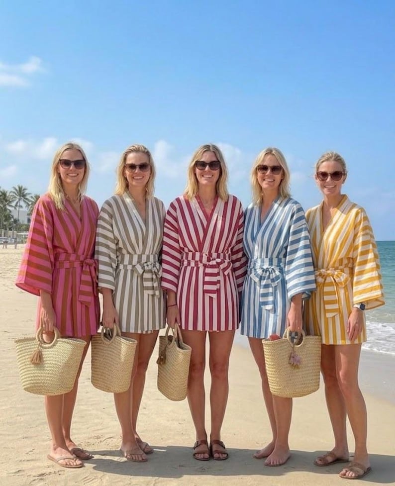 Straw Robe Boho Striped Cotton Kimono Robes Maxi Dress, Beach Cover-up - Etsy Canada