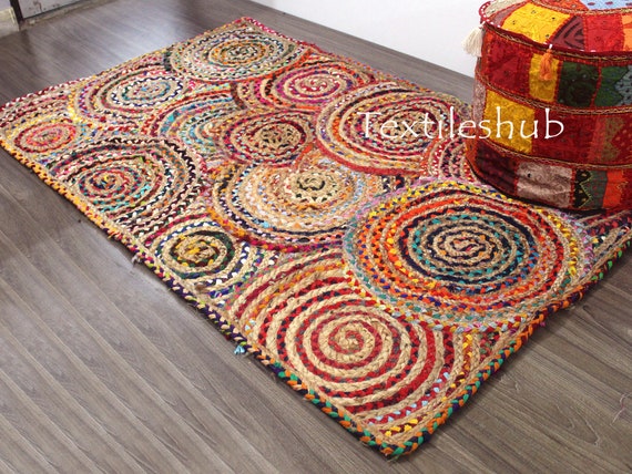 Indian Cotton 3X5 Feet Rectangle Colorful Cotton Home Jute Rug