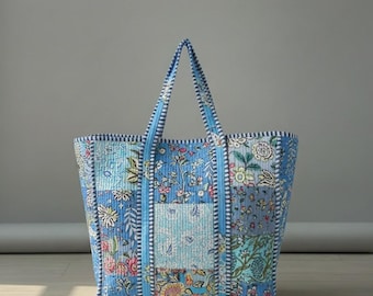 Handmade Indian Patchwork Cotton Quilted Tote Bag