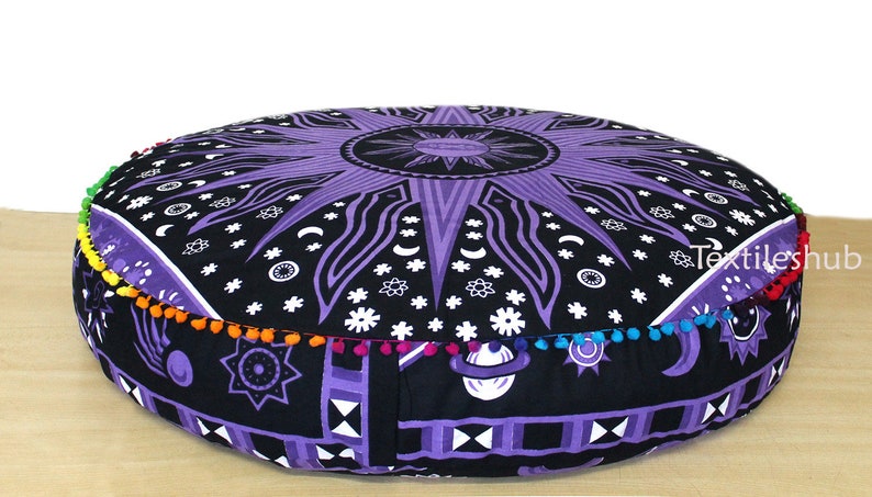 35 Round Cushion Cover Indian Purple Burning Sun Decorative Large Pillow Case Covers Floor Decorative Cushion Case Cover Yoga Meditation