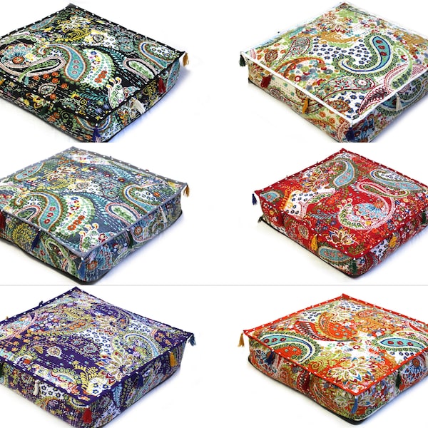 All Of Size Indian Handmade Square 100% Cotton Cushion Cover Home Decor Floor Kantha Cushion Cover Paisley Dog Pet Beds Cushion Cover Throws