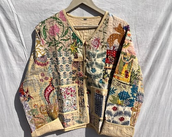 ハンドメイドインド綿キルティングジャケット：軽量パッチワークコート