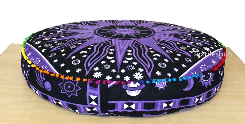 35 Round Cushion Cover Indian Purple Burning Sun Decorative Large Pillow Case Covers Floor Decorative Cushion Case Cover Yoga Meditation