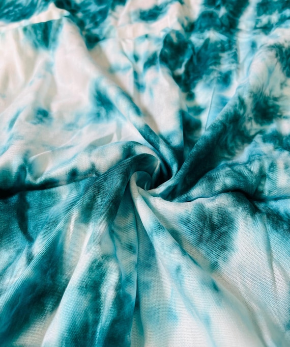 Teal Shibori Tie Dye Rayon Fabric: Soft Indian Cotton, 44