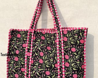 Handmade Quilted Floral Cotton Tote Bag