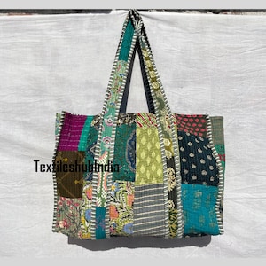 Sac à main indien matelassé en coton vert fait main pour femme, sac à main fourre-tout pour fille, sac à main en coton à bandoulière pour mariée à la mode