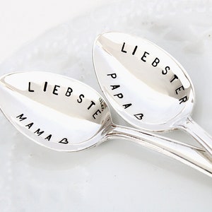 stamped spoon MAMA / PAPA, silver-plated vintage teaspoon, gift Mother's Day, Father's Day