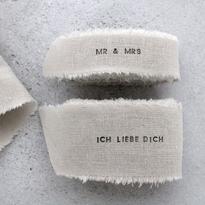 ab 3,95Euro/m personalisierbares LEINENBAND, handgerissen, handbedruckt, Geschenkband, Leinenborte Bild 3