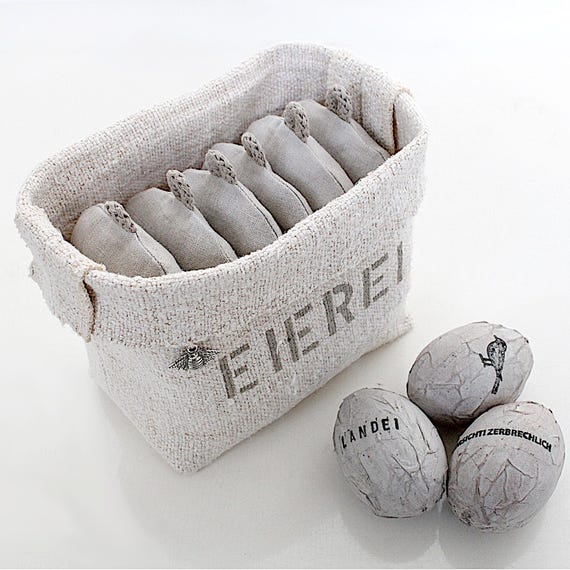 Eierwärmer Set WEICHEI, Leinen Eiermützchen, graubeige, wattiert, Küchendeko, Tischdeko, Osterdeko