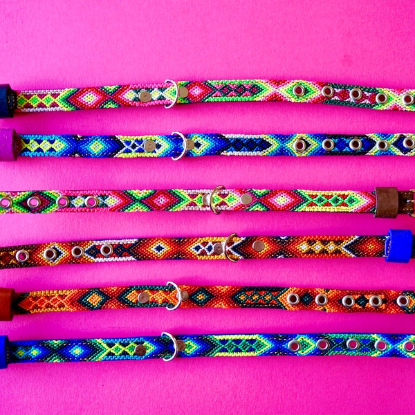 Extra Small Dog Collar | Mexican Dog Collar | Fiesta Collar | Braided Nylon + Leather Dog Collar