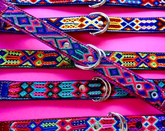 Leather Dog Collar | Woven Nylon Dog Collar | Fiesta Collar | Handmade Mexican Dog Collar